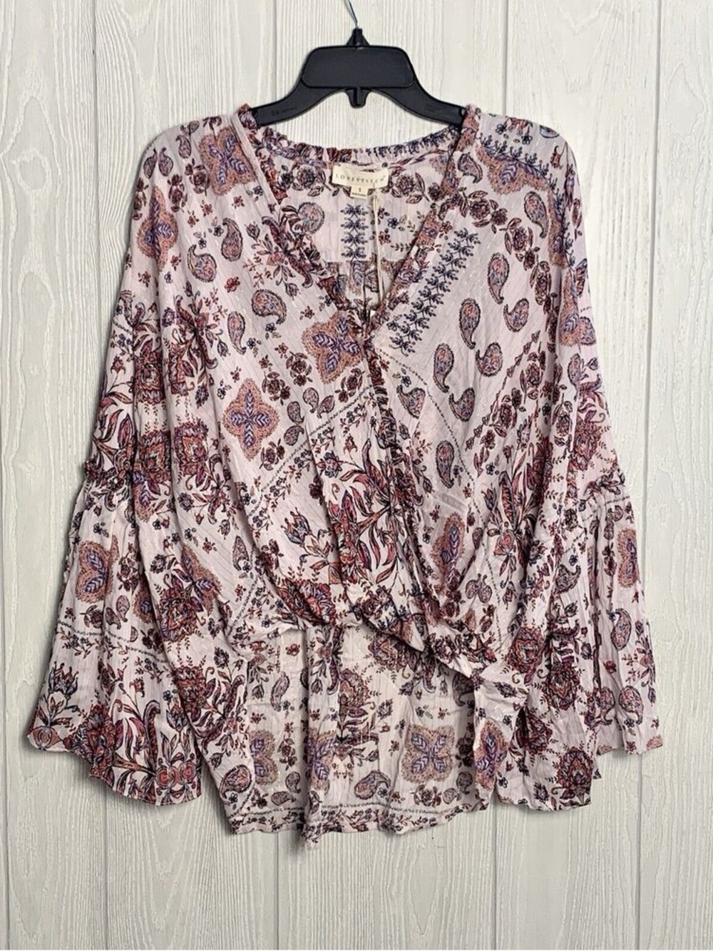 lovestitch Mauve Paisley Wrap Blouse with Burgundy Accents